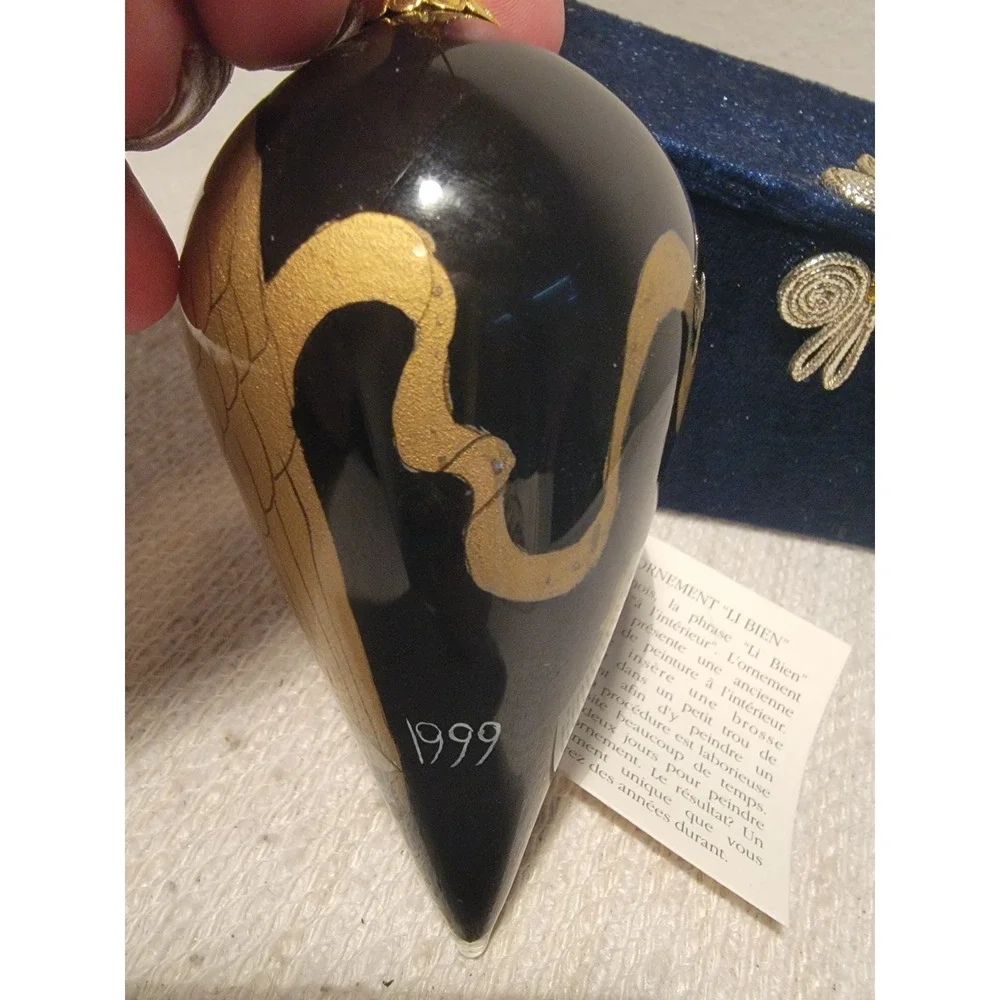 Li Bien Hand Painted Glass Ornament Original Box 1999‎ Angel W/ Harp
